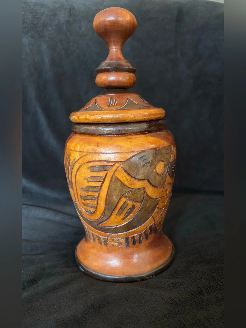 Handcrafted Wooden Decorative Jar in Warm Brown